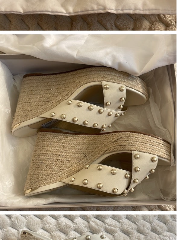 Jimmy Choo Dovina 100 Leather Espadrille Wedge Sandals