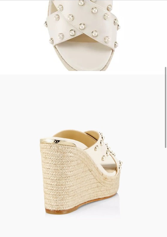 Jimmy Choo Dovina 100 Leather Espadrille Wedge Sandals