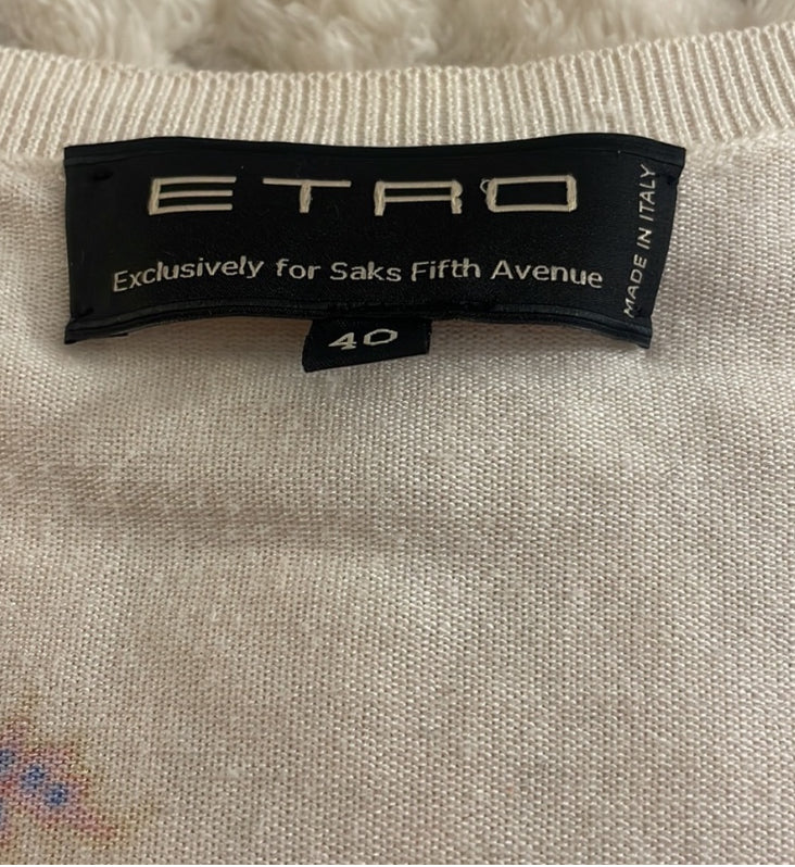 Etro Milano Floral Multicolor Long Sleeve V Neck