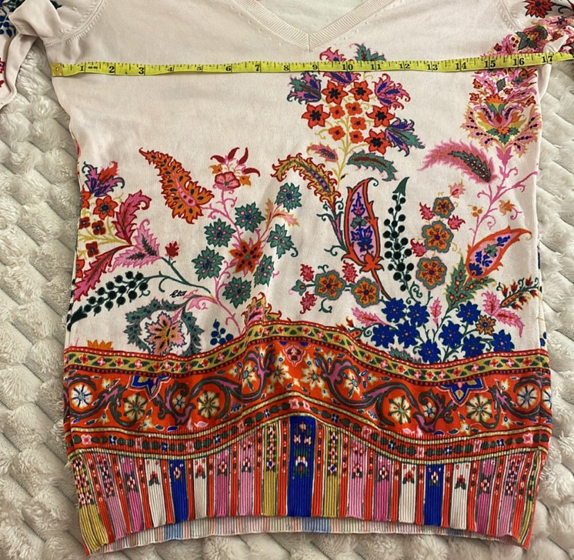 Etro Milano Floral Multicolor Long Sleeve V Neck