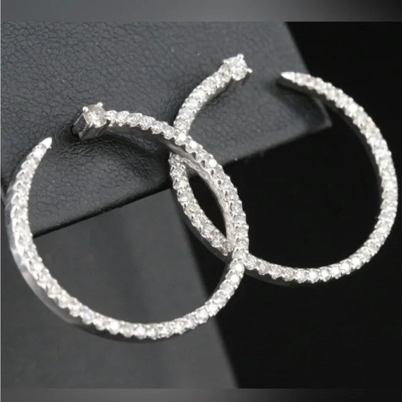 14K 1.05 Carat Diamond Hoop Earrings